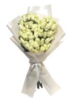 Elegant white roses Valentine’s bouquet wrapped in white by Flowsent – flower delivery in Cairo and Giza