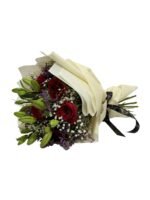 Romantic Valentine’s bouquet of red roses with lilies, gypsophila and limonium by Flowsent – flower delivery in Cairo and Giza