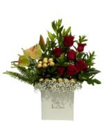 Chocolate Kiss Valentine’s box with red roses and chocolates by Flowsent – flower delivery in Cairo and Giza