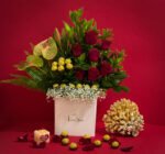 Chocolate Kiss Valentine’s box with red roses and chocolates by Flowsent – flower delivery in Cairo and Giza