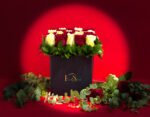 XOXO Valentine’s flower box with red and white roses by Flowsent – flower delivery in Cairo and Giza