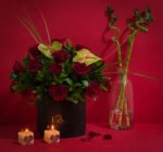 Luxury Valentine’s flower box with red roses and anthurium by Flowsent – flower delivery in Cairo and Giza