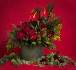 Lover Valentine’s flower box with red roses, anthuriums and lilies by Flowsent – flower delivery in Cairo and Giza