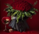 Luxury Valentine’s red roses bouquet by Flowsent with eucalyptus – flower delivery in Cairo and Giza